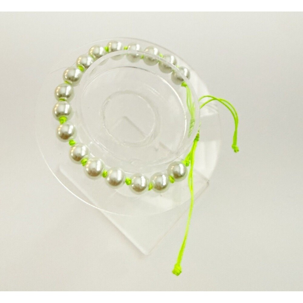 White Beaded Bracelet Green Adjustable Handmade Boho - Picture 9 of 9